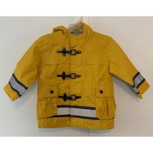 Baby Gap Rain Coat Toddler Boys 18-24 Months Yellow Hooded Fireman Lobster Clasp